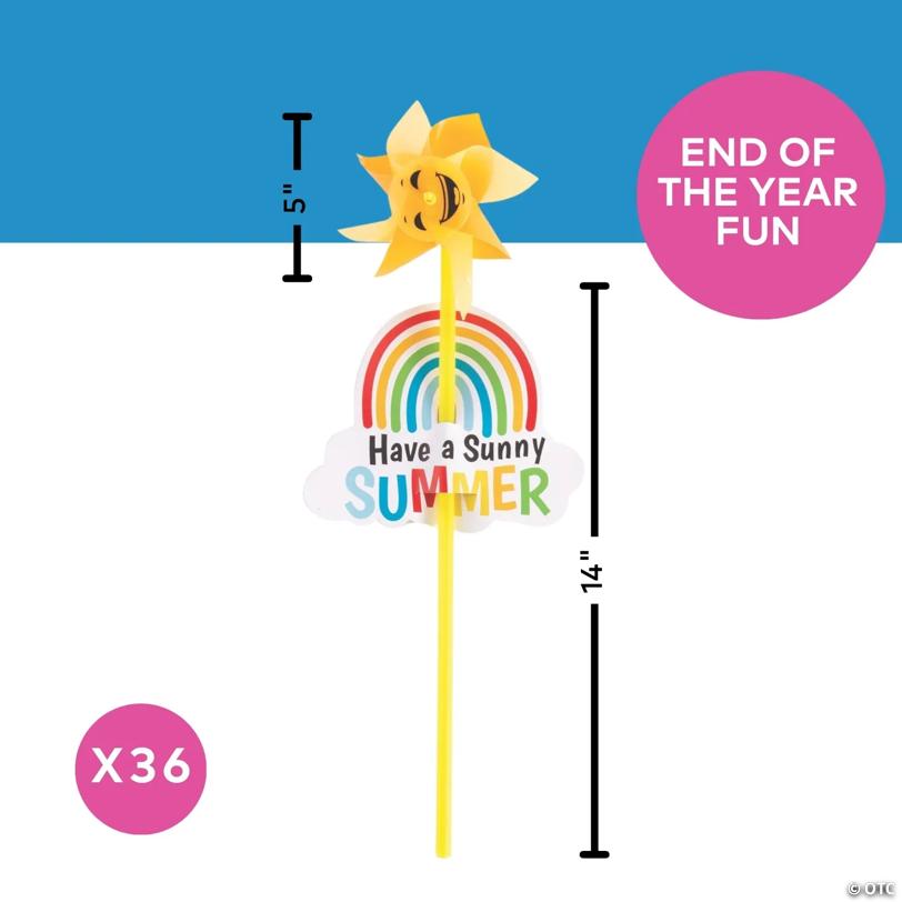 14" End of Year Sun Plastic Pinwheels with Handout Card for 36