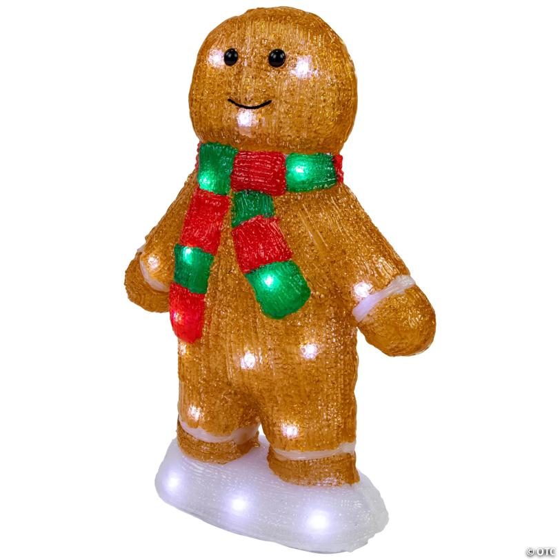 14" LED Lighted Acrylic Gingerbread Man with Scarf Outdoor Christmas Decoration