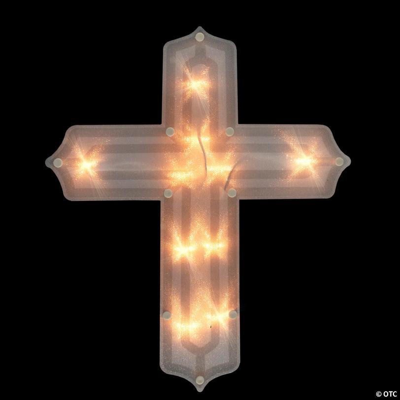 14" Lighted Religious Cross Easter Window Silhouette Decoration