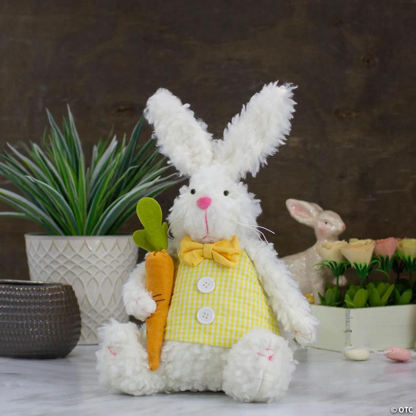 14" Plush White Easter Bunny Rabbit Holding a Carrot