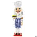 14" White and Blue Chef with Gingham Apron Wooden Christmas Nutcracker
