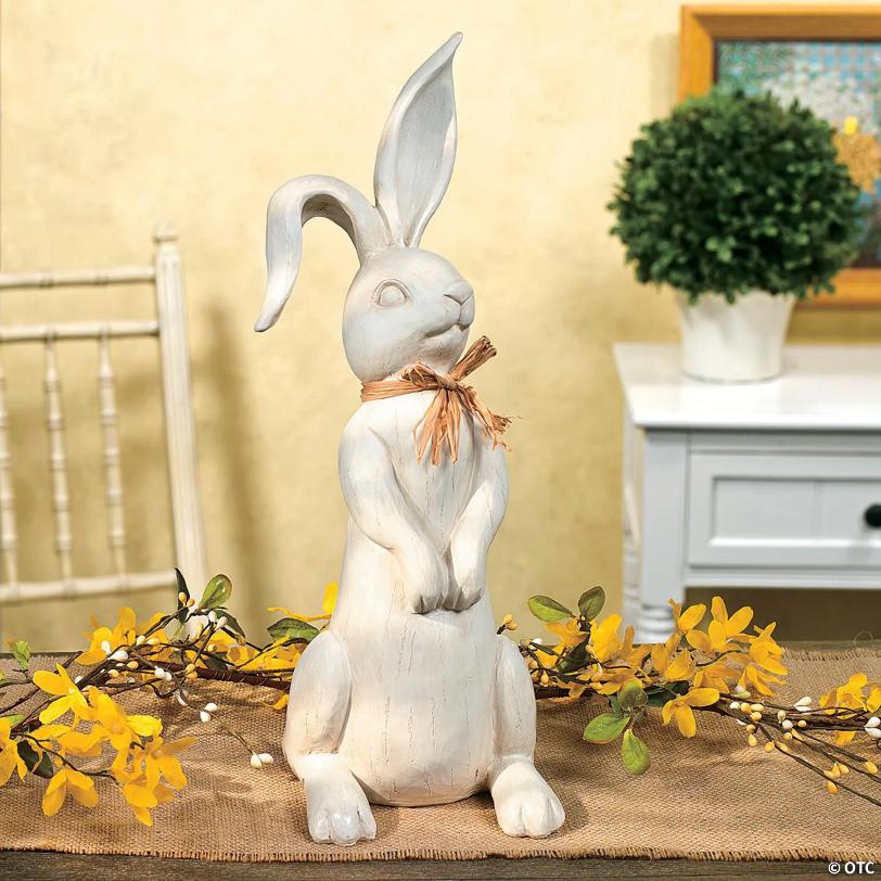 15 1/2" Rustic Lily Long Ears Resin Bunny Figure