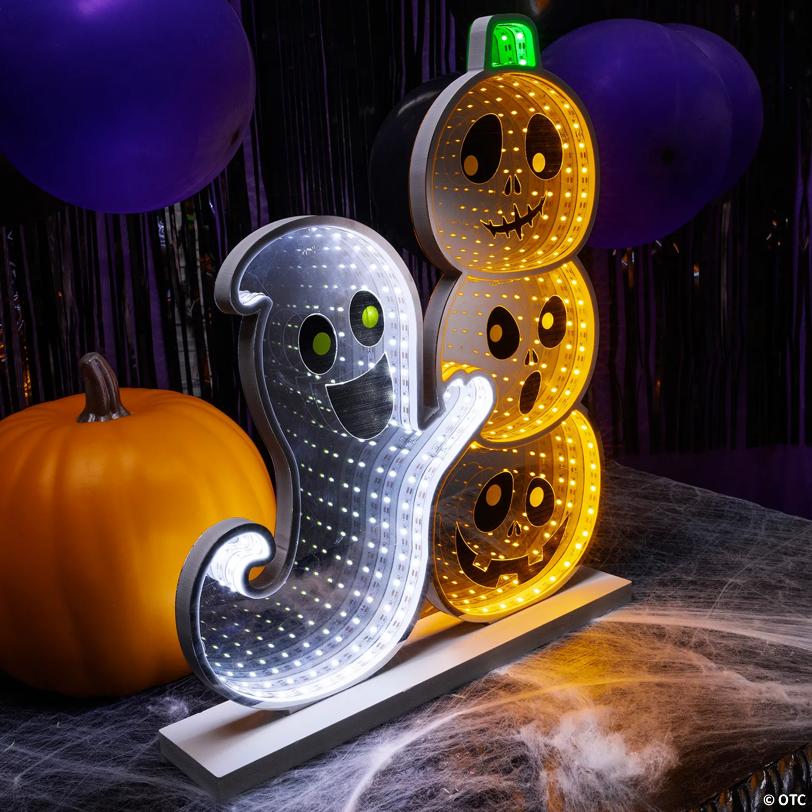 15 1/4" Halloween Happy Ghost & Jack-O'-Lantern Plastic Infinity Light