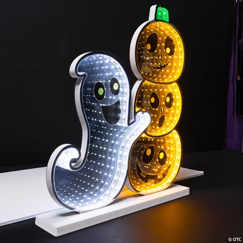 15 1/4" Halloween Happy Ghost & Jack-O'-Lantern Plastic Infinity Light