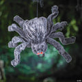 15 3/4" Animated Fuzzy Gray Spider Halloween Decoration