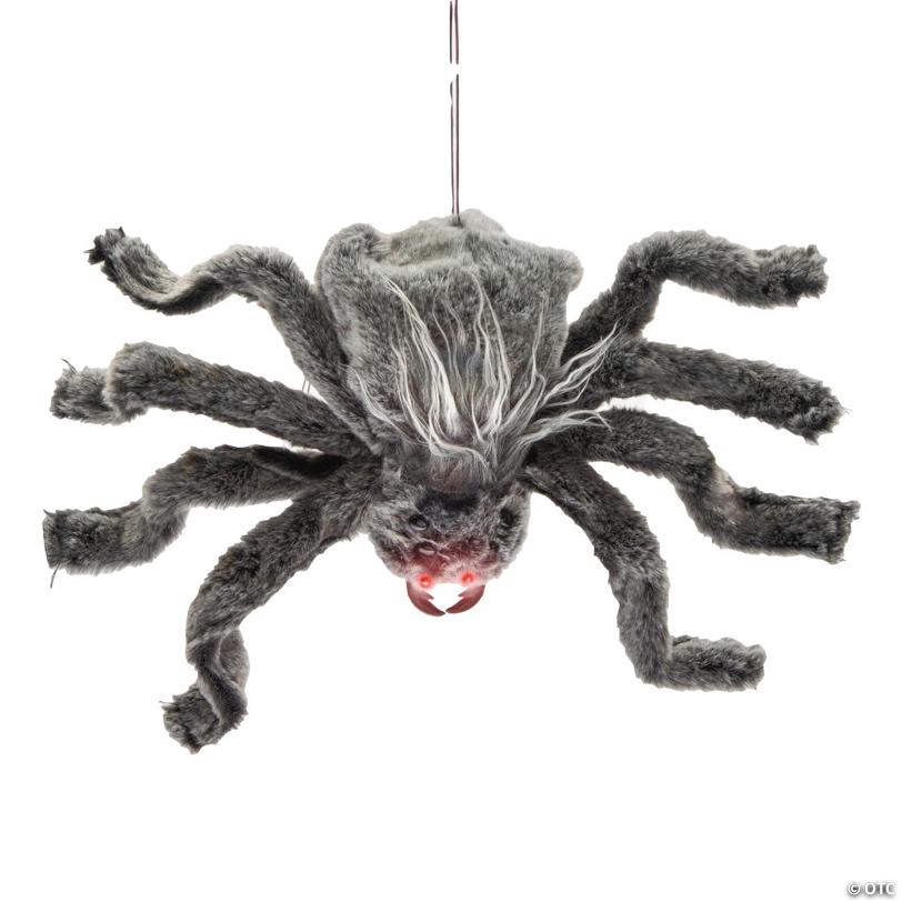 15 3/4" Animated Fuzzy Gray Spider Halloween Decoration