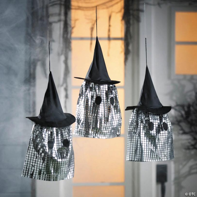 15 3/4" Halloween Shimmering Ghosts with Witch’s Hat - 3 Pc.