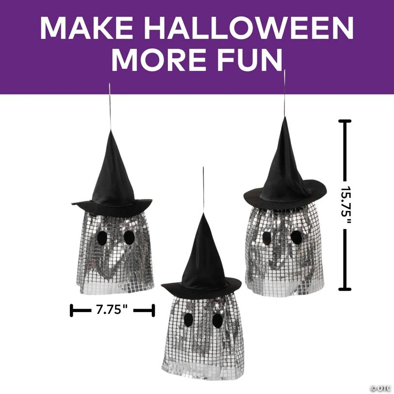 15 3/4" Halloween Shimmering Ghosts with Witch’s Hat - 3 Pc.