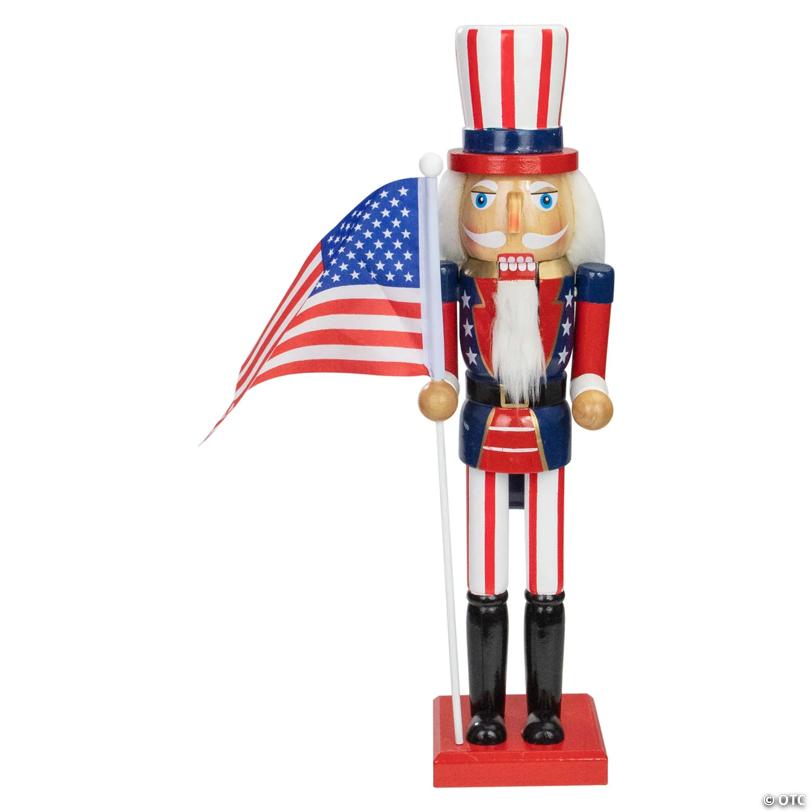 15" Patriotic Red and Blue Wooden Uncle Sam Christmas Nutcracker Tabletop Décor