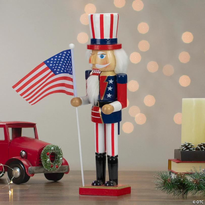 15" Patriotic Red and Blue Wooden Uncle Sam Christmas Nutcracker Tabletop Décor