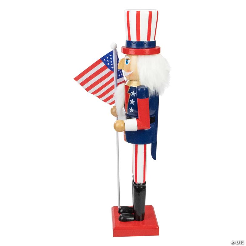 15" Patriotic Red and Blue Wooden Uncle Sam Christmas Nutcracker Tabletop Décor