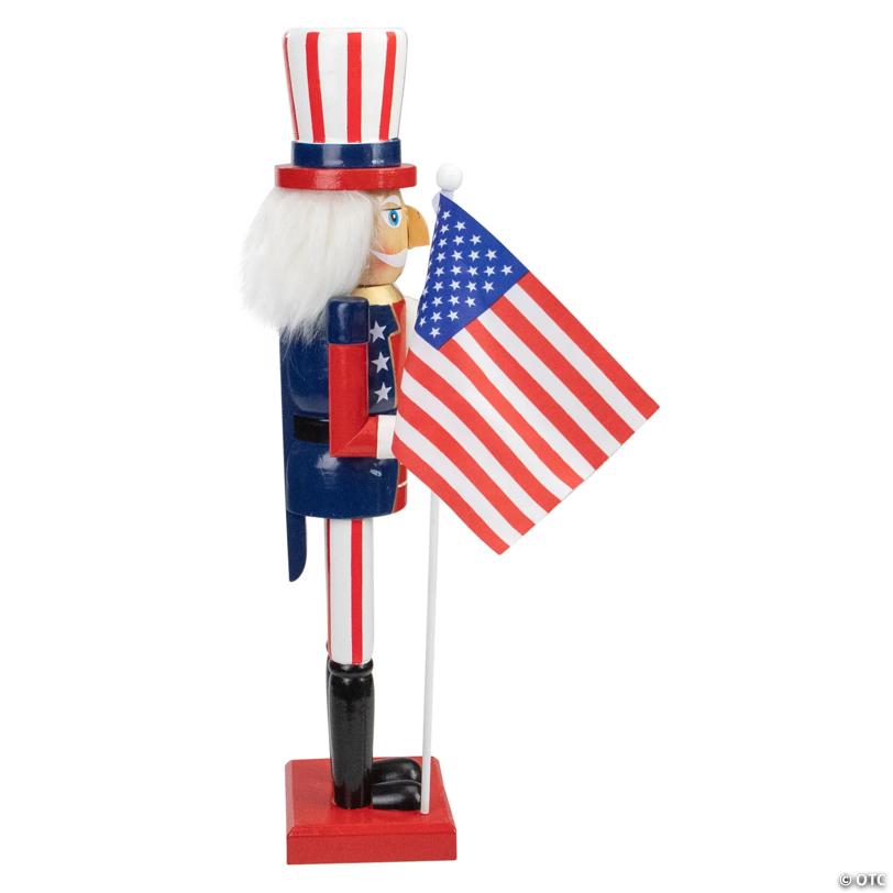 15" Patriotic Red and Blue Wooden Uncle Sam Christmas Nutcracker Tabletop Décor