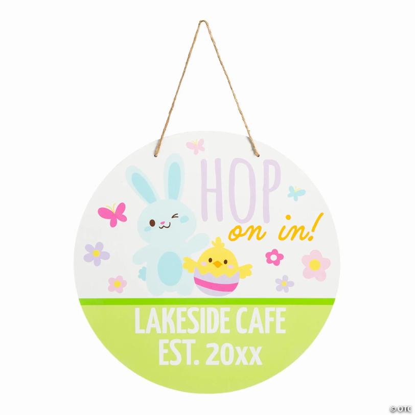 15" diam. Personalized Easter Whimsy Round Wooden Door Sign