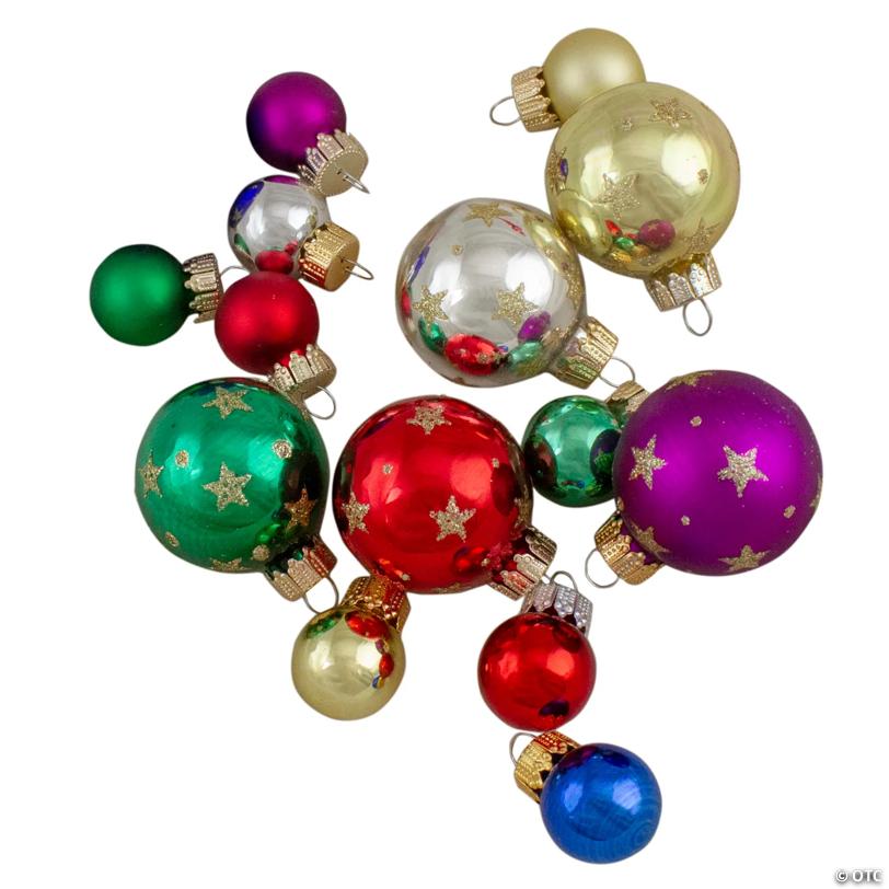 16-Piece Assorted Glass Ball Christmas Ornaments with Tree Topper - Multi-Color