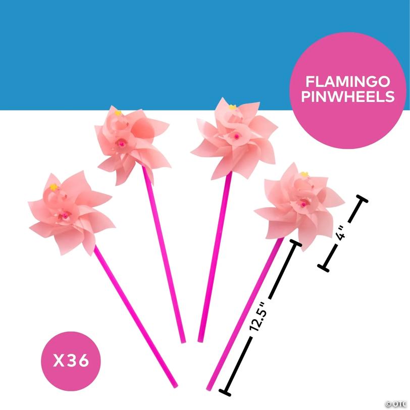 16 1/2" Pink Flamingo Party Plastic Pinwheels – 36 Pc.