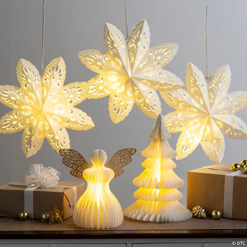 16 1/2" White Light-Up Honeycomb Tissue Paper Christmas Tree Decoration