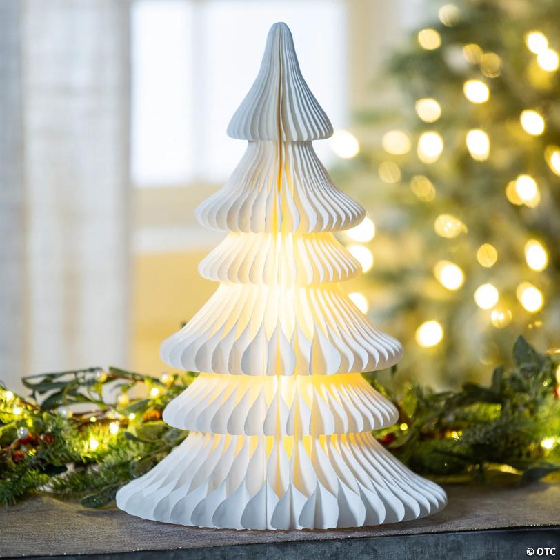16 1/2" White Light-Up Honeycomb Tissue Paper Christmas Tree Decoration