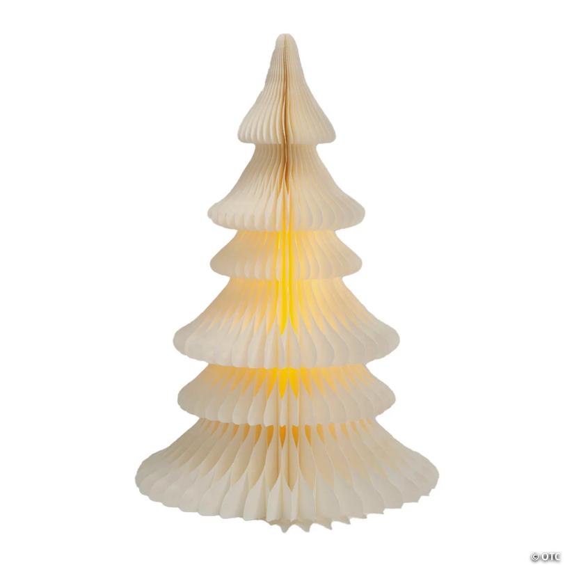 16 1/2" White Light-Up Honeycomb Tissue Paper Christmas Tree Decoration