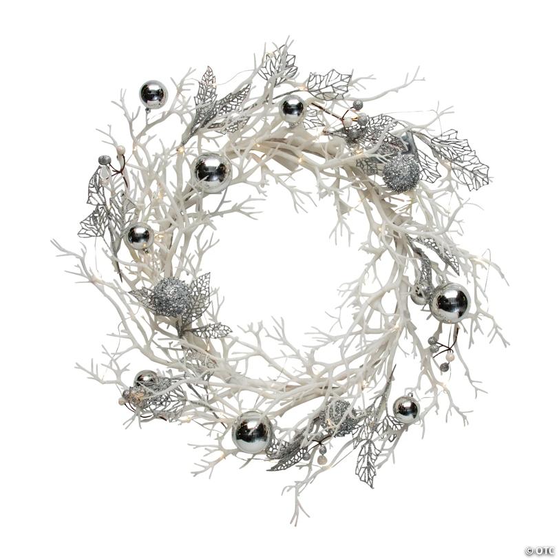 16" Light-Up White Winter Artificial Wreath Christmas Decoration
