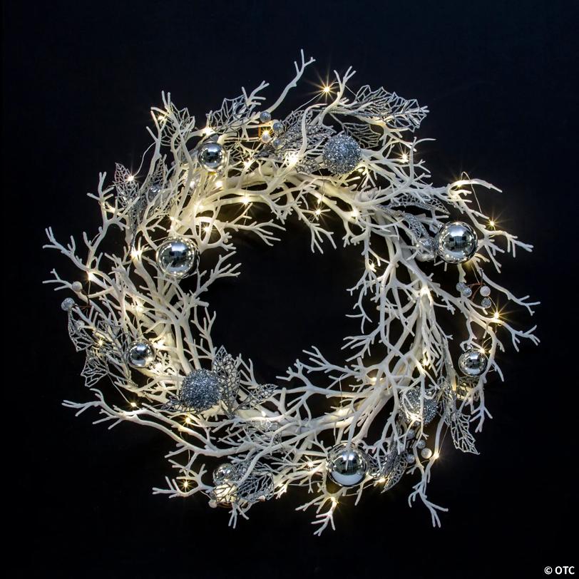 16" Light-Up White Winter Artificial Wreath Christmas Decoration