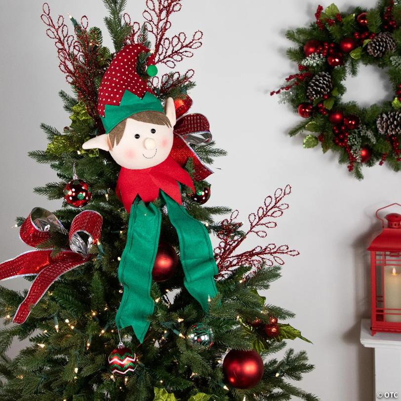 16" Plush Red and Green Elf Christmas Tree Topper  Unlit