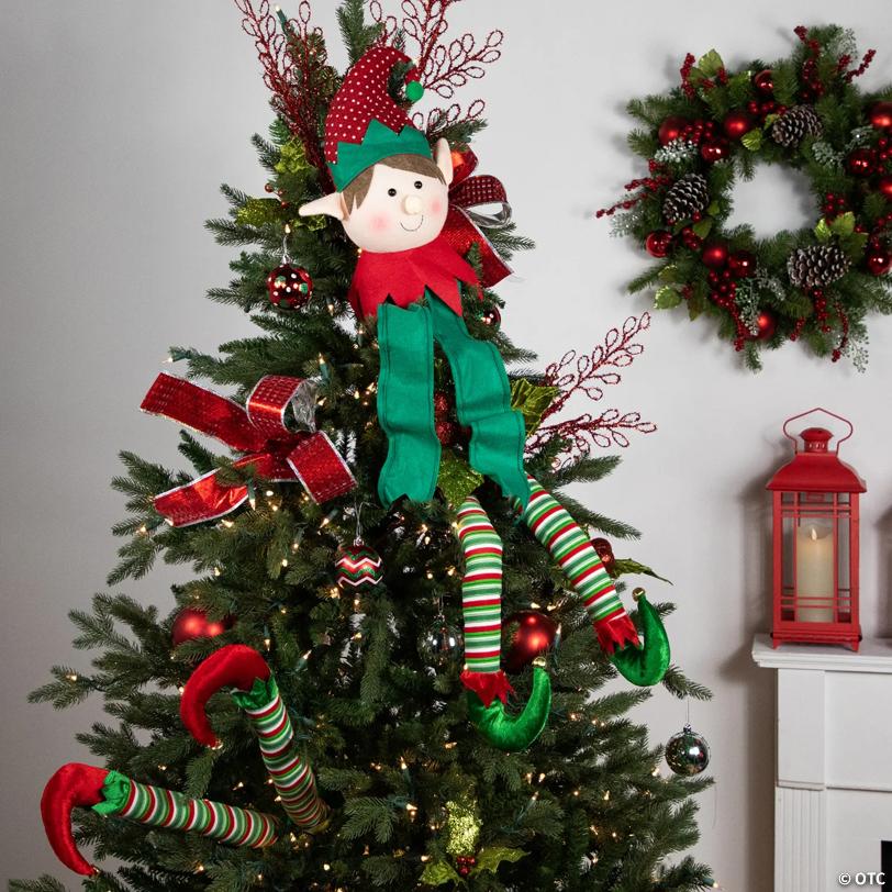 16" Plush Red and Green Elf Christmas Tree Topper  Unlit