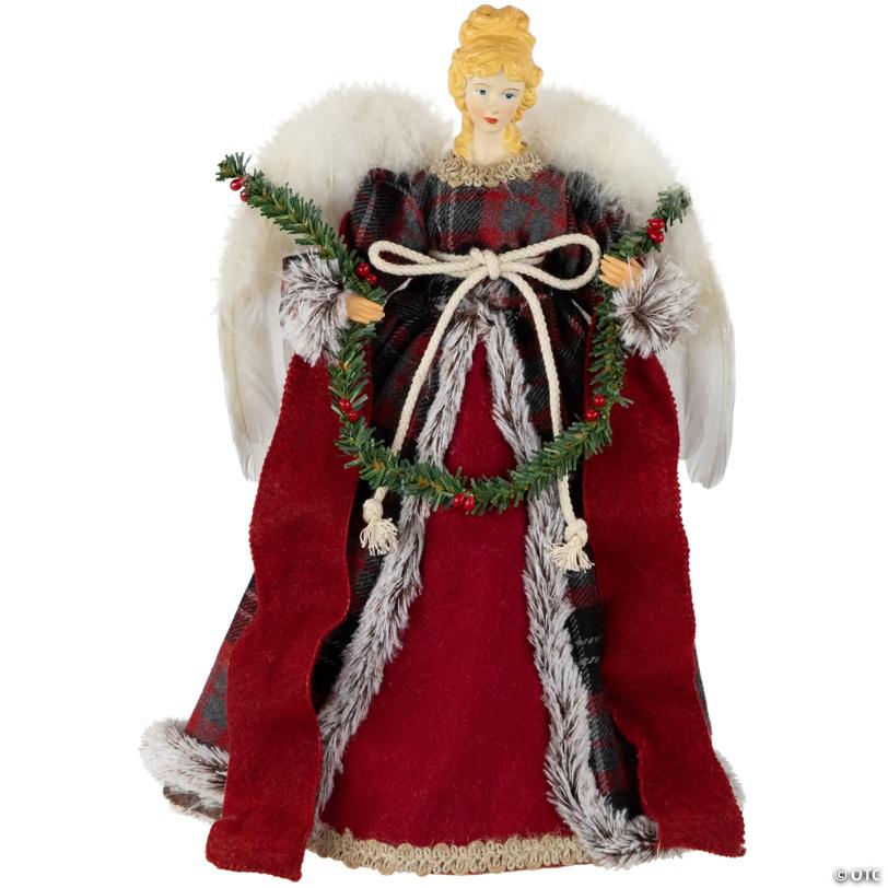 16" Red and Plaid Angel Christmas Tree Topper  Unlit