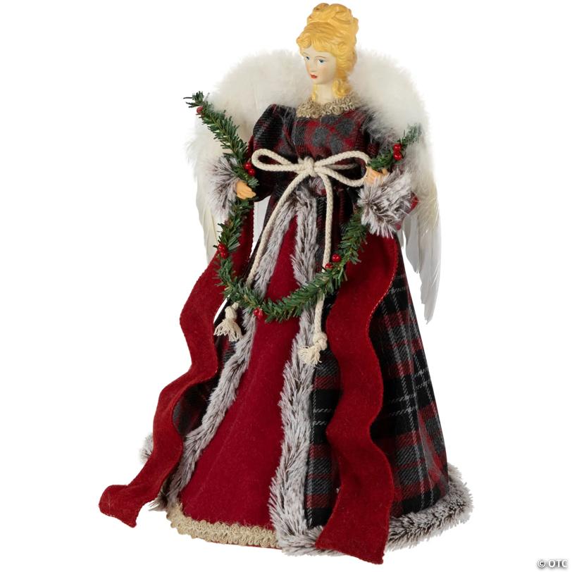 16" Red and Plaid Angel Christmas Tree Topper  Unlit