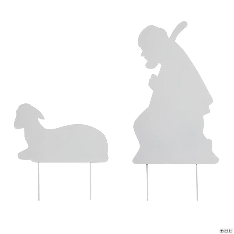 16" - 24" White Metal Shepherd & Lamb Yard Stakes - 2 Pc.