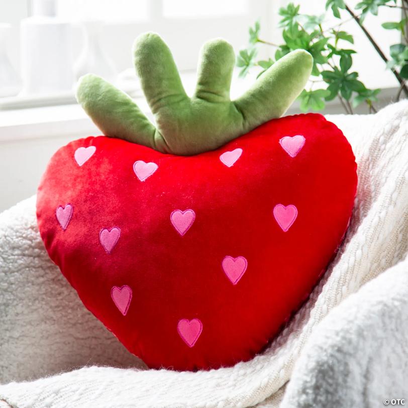 16" x 19" Red Love in Bloom Strawberry-Shaped Cotton Pillow
