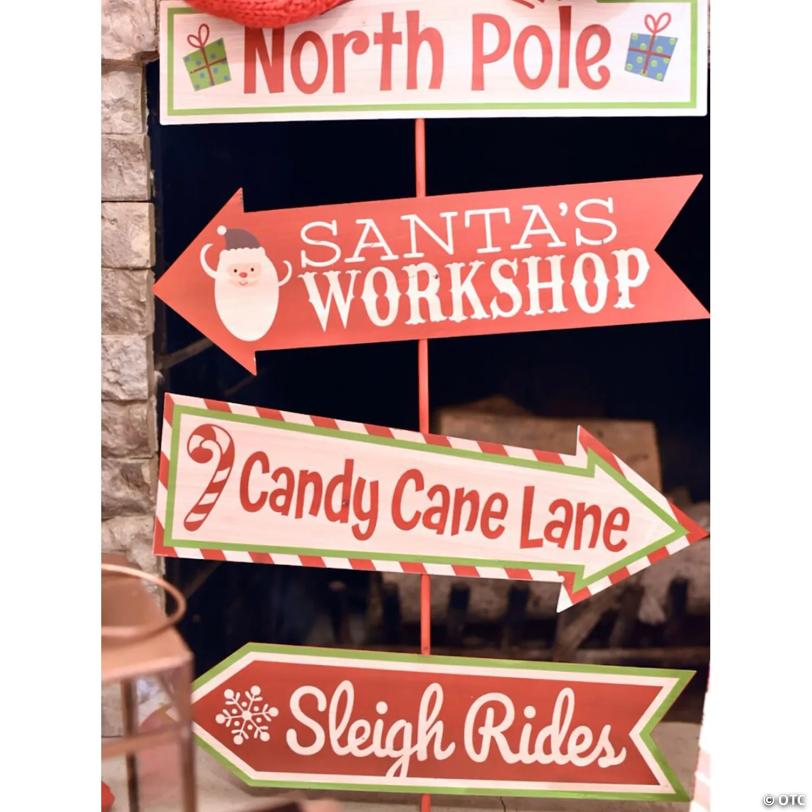 16" x 35" Whimsical Christmas North Pole Directional Wood Yard Sign