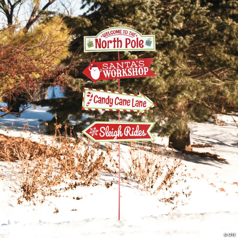 16" x 35" Whimsical Christmas North Pole Directional Wood Yard Sign