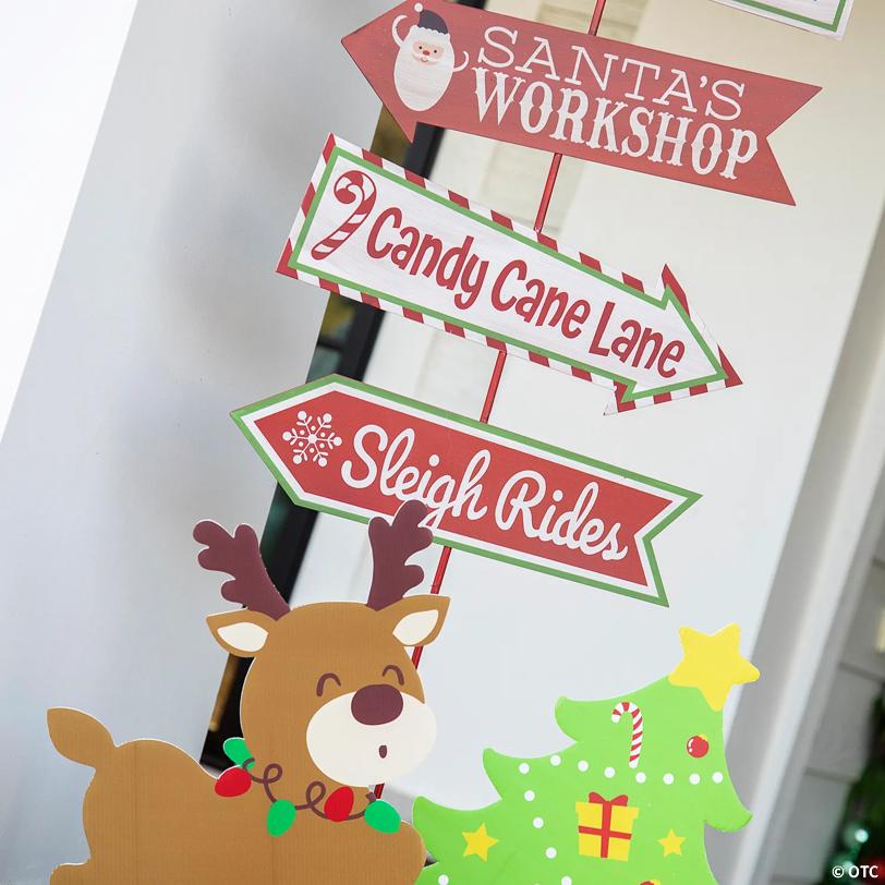 16" x 35" Whimsical Christmas North Pole Directional Wood Yard Sign