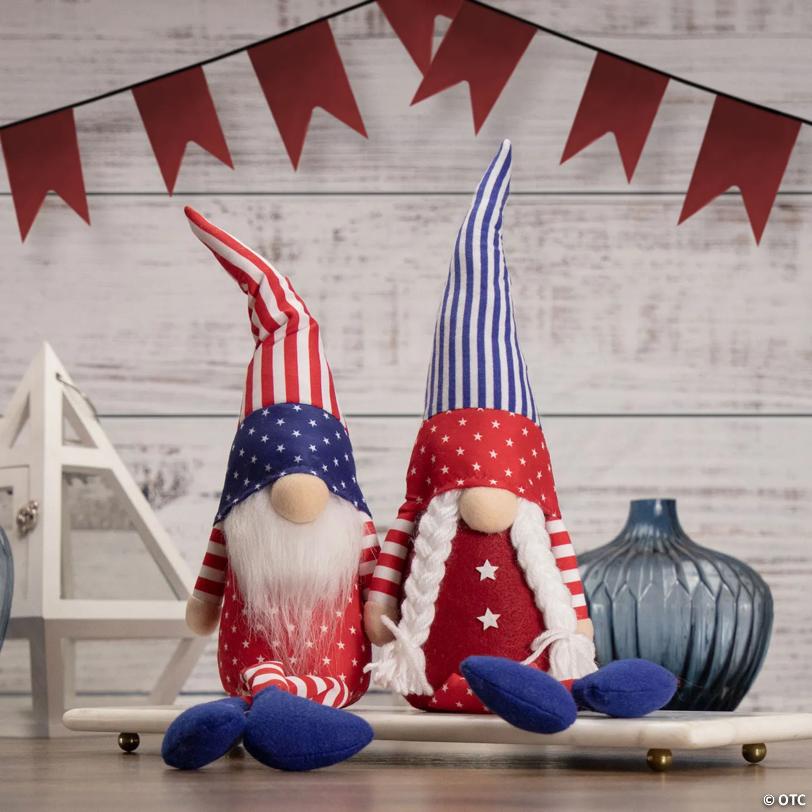 17.75" Sitting Patriotic Boy 4th of July Gnome