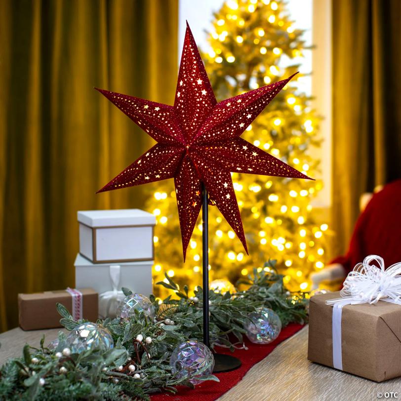 17 3/4" Maroon Light-Up Paper Star Decoration with Stand