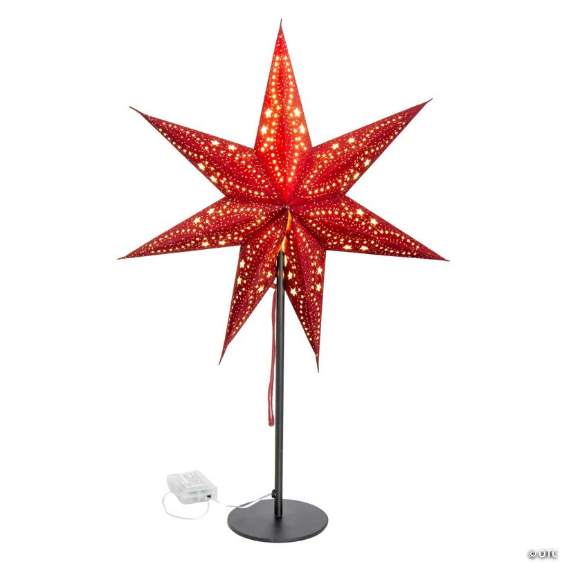 17 3/4" Maroon Light-Up Paper Star Decoration with Stand