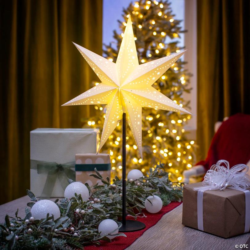 17 3/4" White Light-Up Paper Snowflake Decoration with Stand