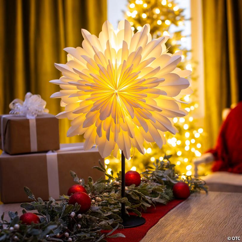 17 3/4" White Light-Up Paper Star Decoration with Stand