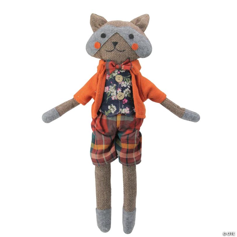 17" Brown and Orange Sitting Boy Herringbone Design Fox Plush