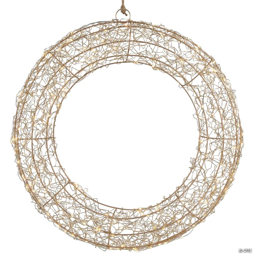 18" LED Lighted Gold Wire Wreath Outdoor Christmas Decoration