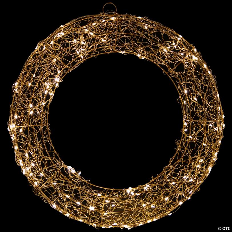 18" LED Lighted Gold Wire Wreath Outdoor Christmas Decoration