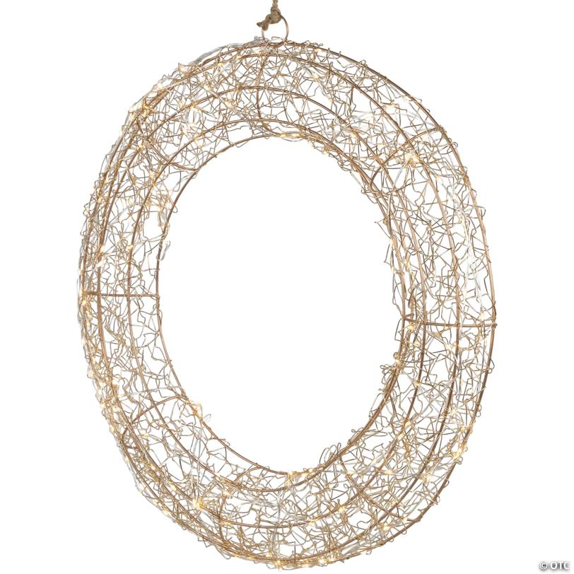 18" LED Lighted Gold Wire Wreath Outdoor Christmas Decoration