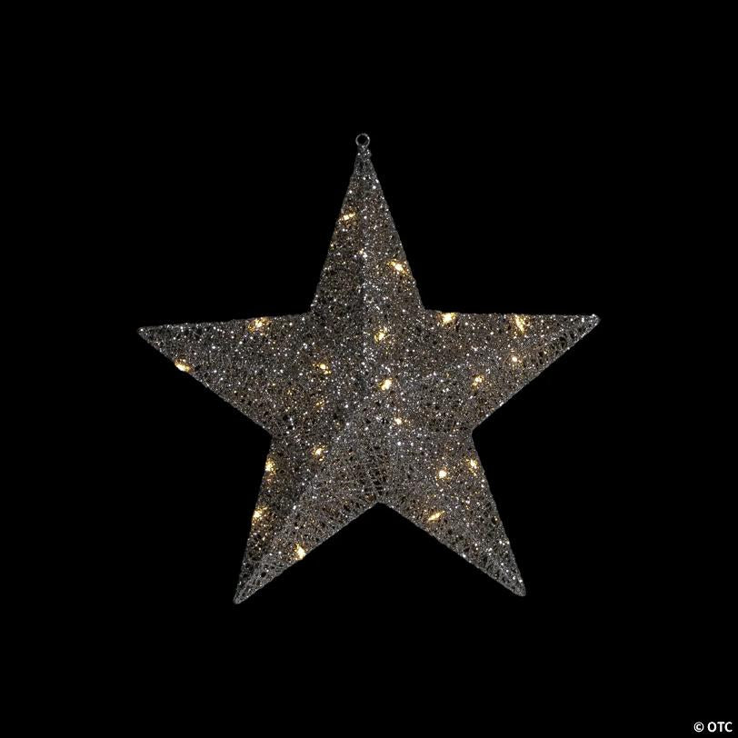 18" LED Lighted Silver Hanging Star Outdoor Christmas Decoration