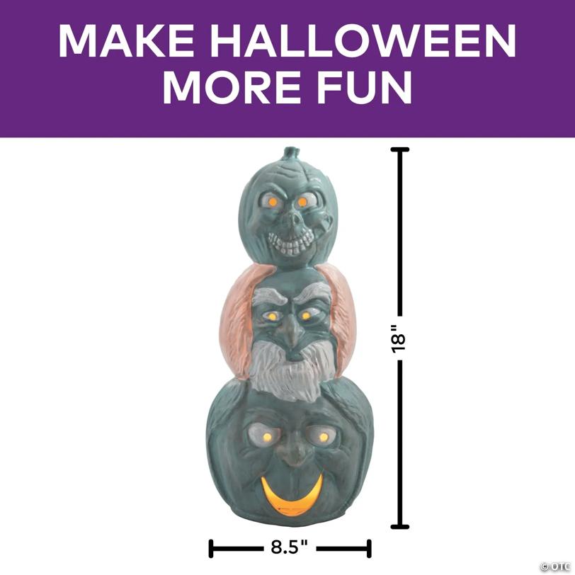 18" Light-Up Hitchhiking Ghosts Pumpkin Stack Halloween Outdoor Decoration