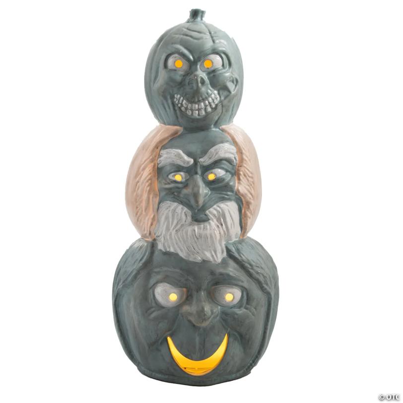 18" Light-Up Hitchhiking Ghosts Pumpkin Stack Halloween Outdoor Decoration