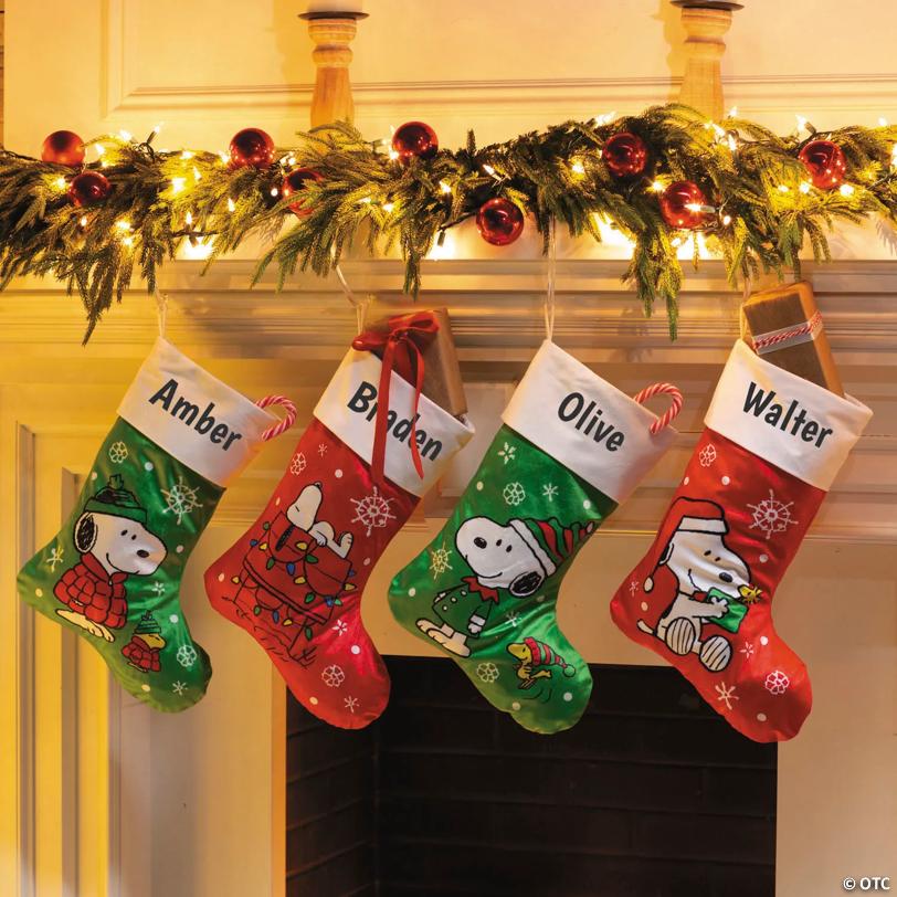 18" Personalized Peanuts Snoopy & Woodstock Christmas Stockings - 4 Pc.