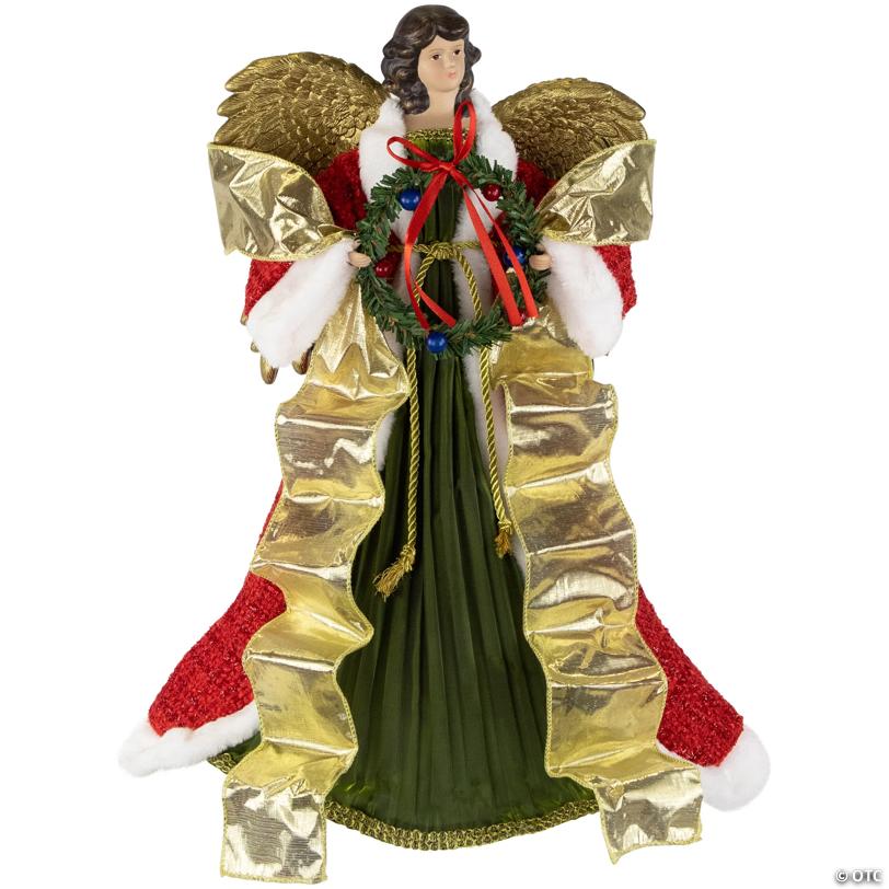 18" Red and Green Angel with Wreath Christmas Tree Topper  Unlit