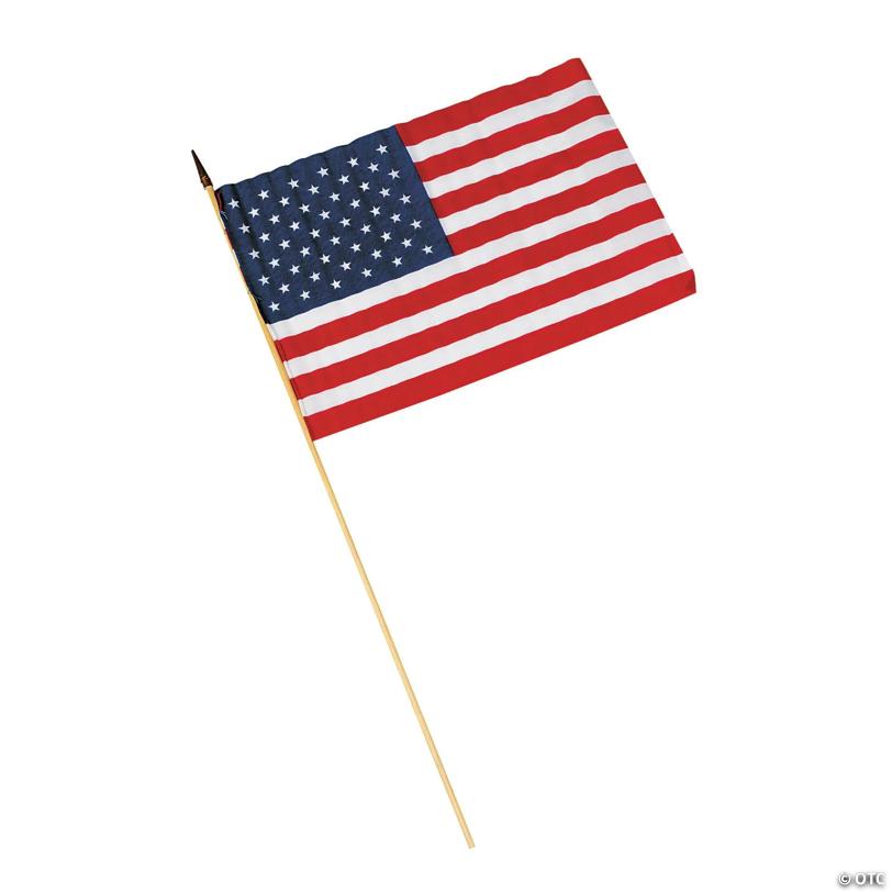 18" x 12" Large Poly-Cotton American Flags on 30" Wood Stick - 12 Pc.