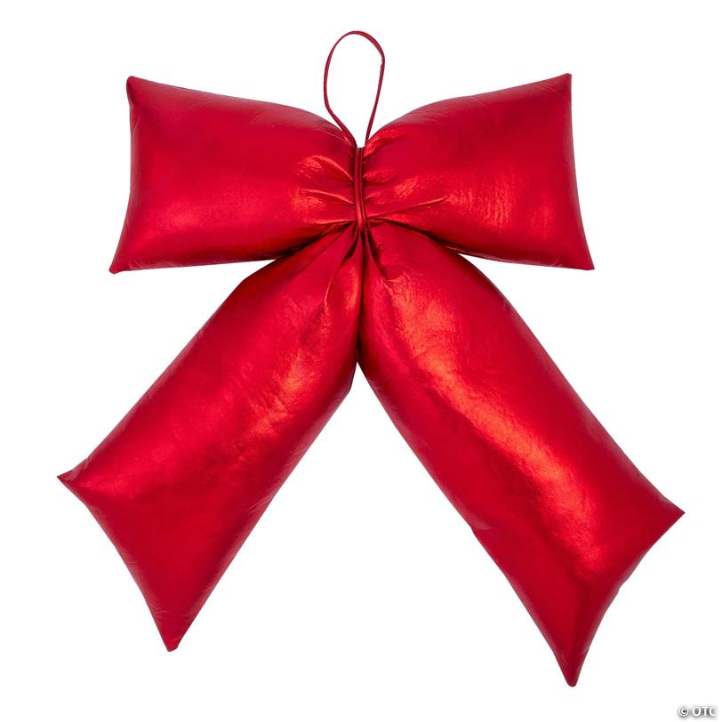 18" x 21 1/4" Hanging Metallic Red Stuffed Bow Christmas Decoration