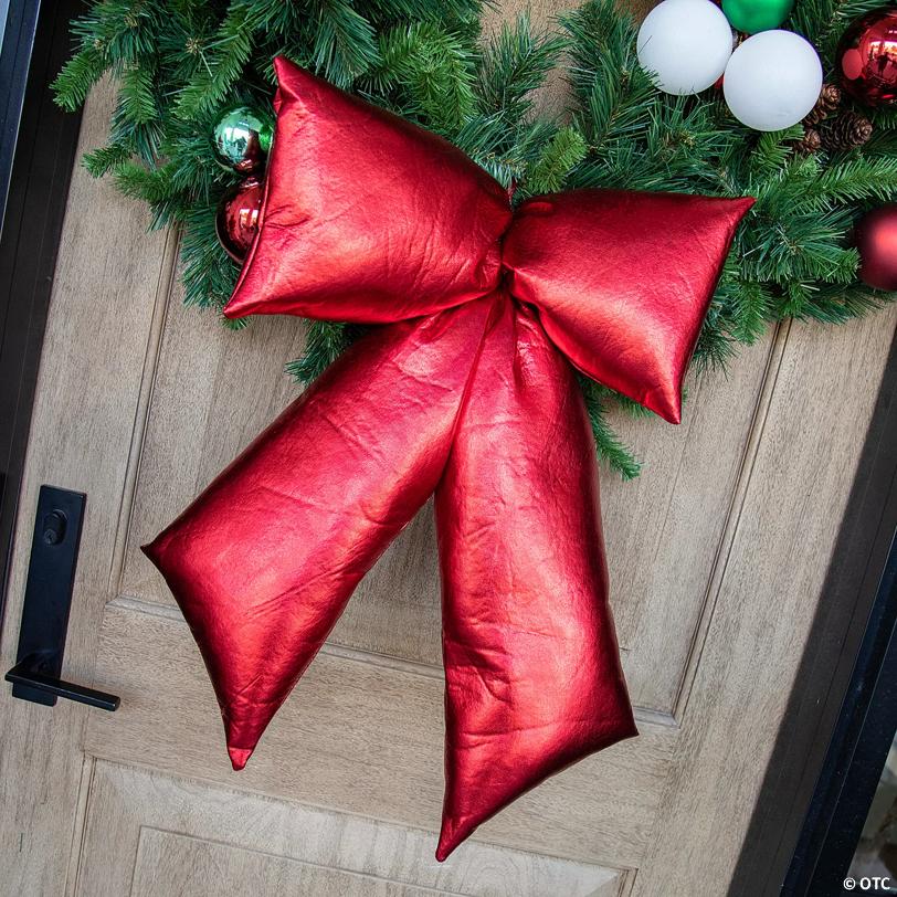 18" x 21 1/4" Hanging Metallic Red Stuffed Bow Christmas Decoration